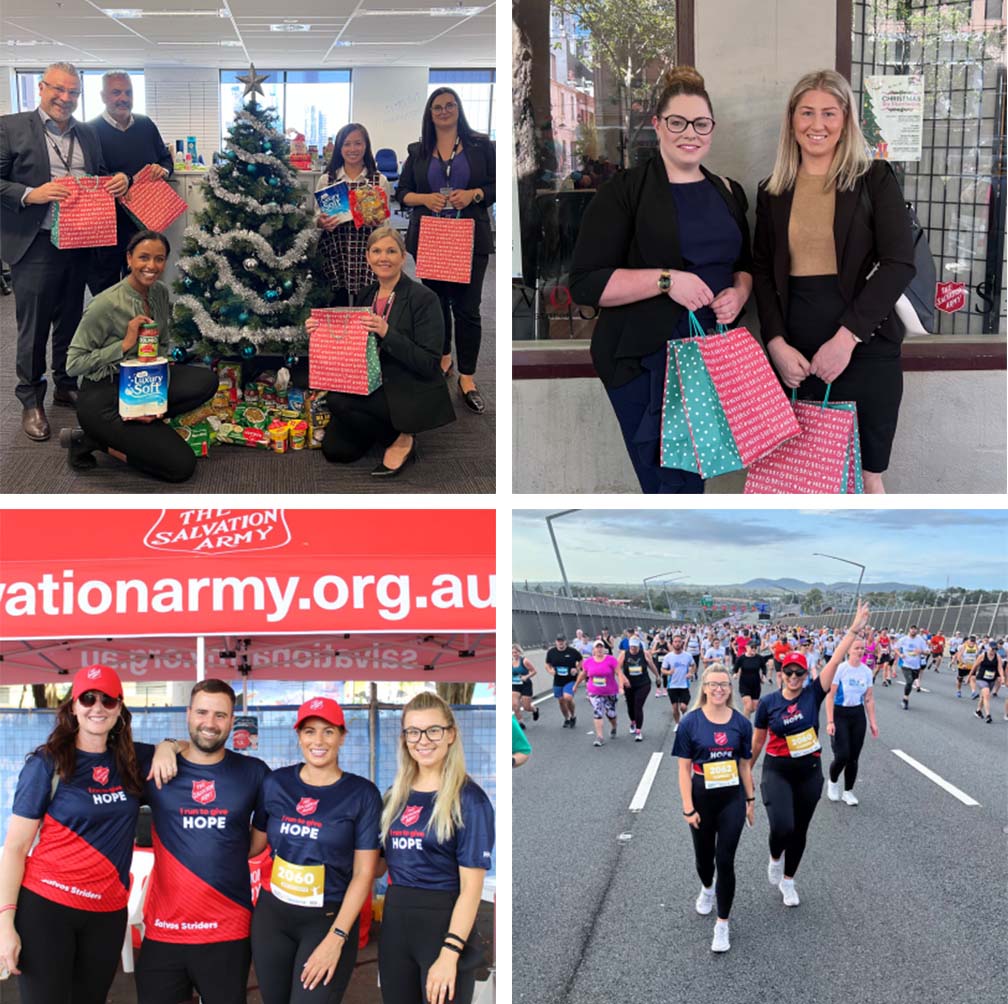 Gallery of photos with the team from HOBAN Recruitment showing their donations made for The Salvation Army and running for the Bridge to Brisbane charity run. 